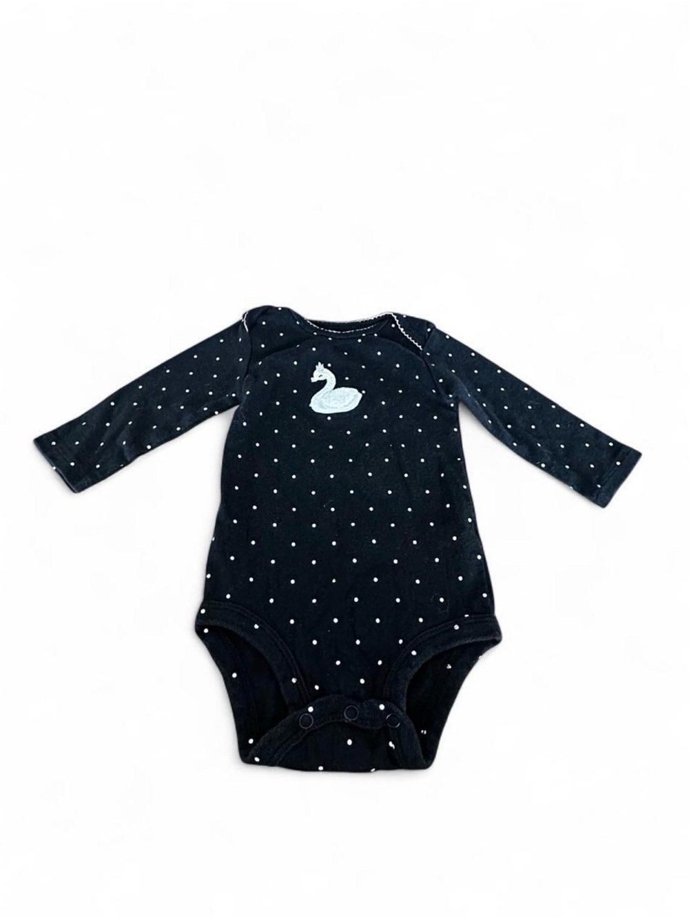 Carter's Black Polka Dot Long-Sleeve One-Piece with Swan